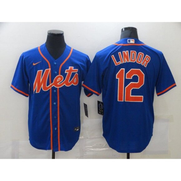 Mens Youths Kids Womens 12 Francisco Lindor Blue Stitched Jersey